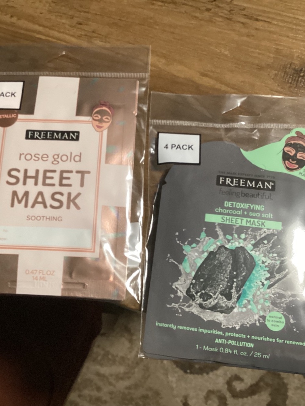 Freeman Sheet Masks 4 pack each=8 masks total Detoxifying & Rose Gold NEW